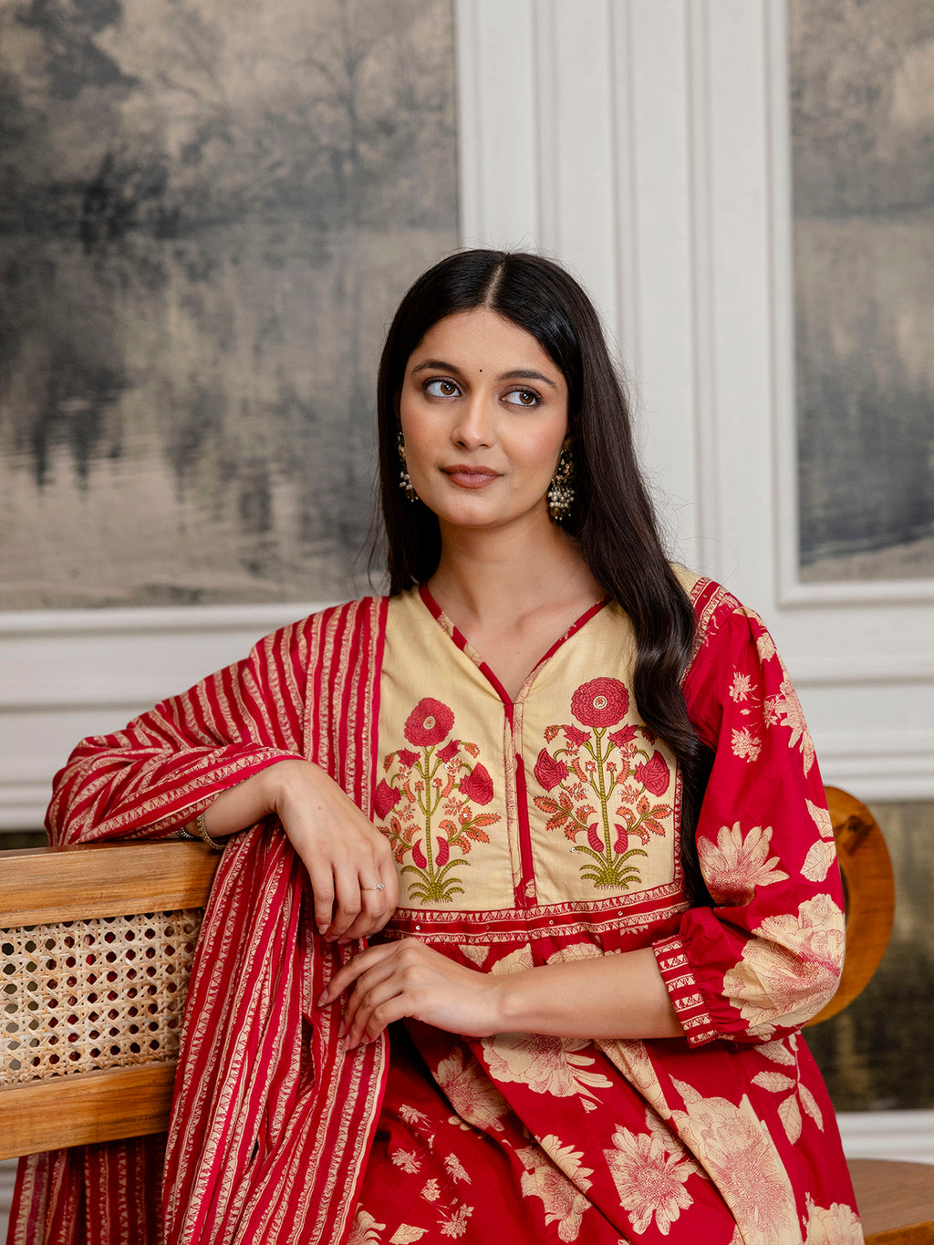 Womens Cotton Block Print Kurta pant Dupatta set