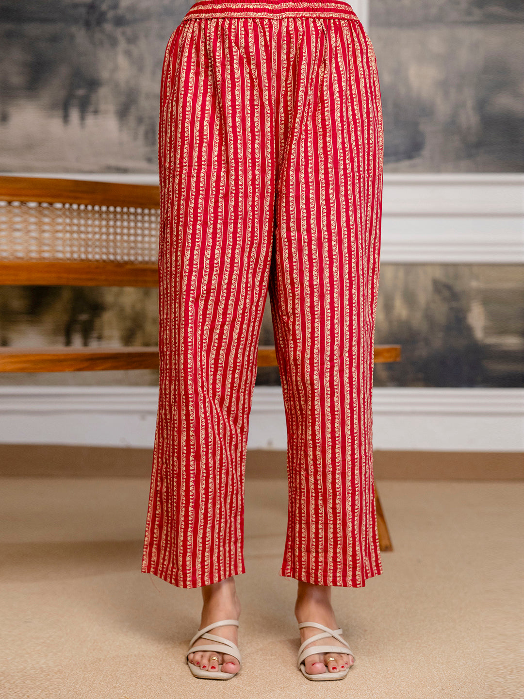 Womens Cotton Block Print Kurta pant Dupatta set