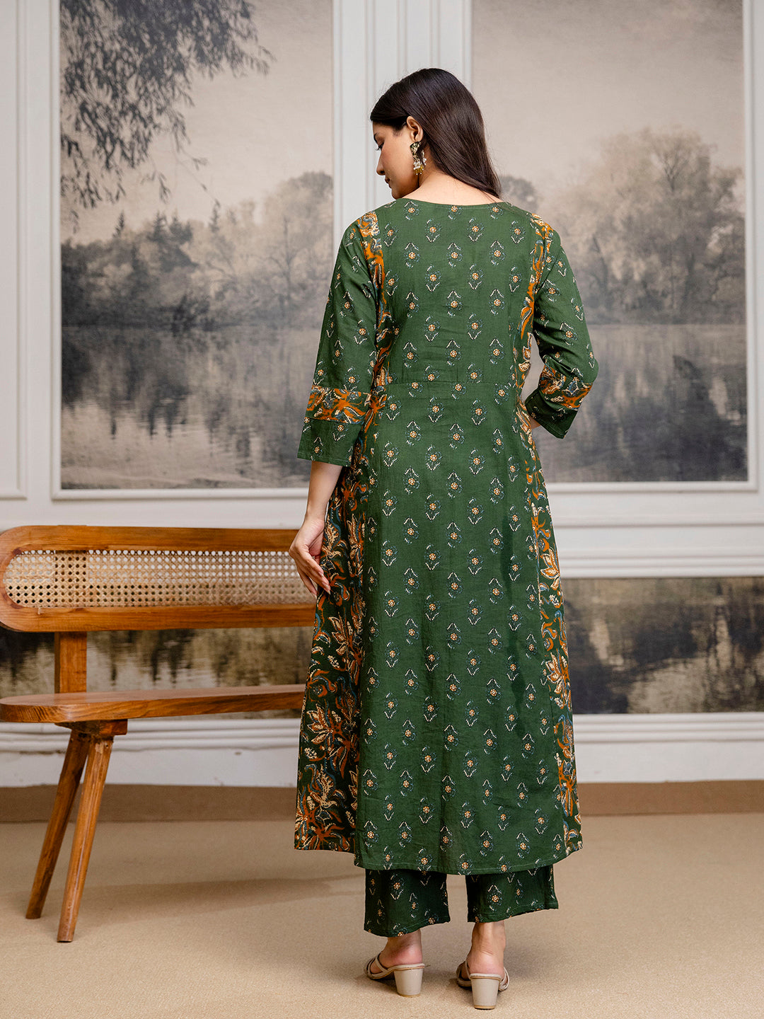 Womens pure cotton flared kurta pant dupatta set