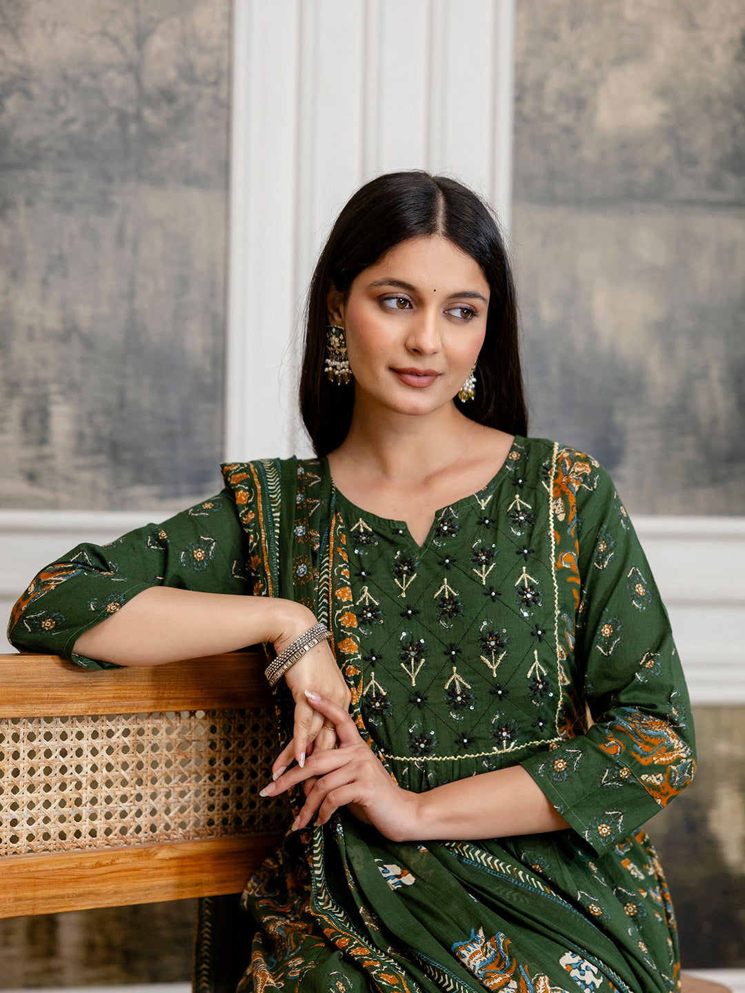 Womens pure cotton flared kurta pant dupatta set