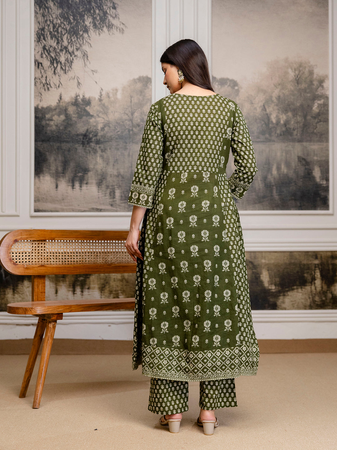 Womens Pure cotton pleated kurta pant dupatta set