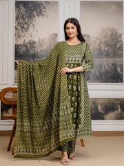 Womens Pure cotton pleated kurta pant dupatta set