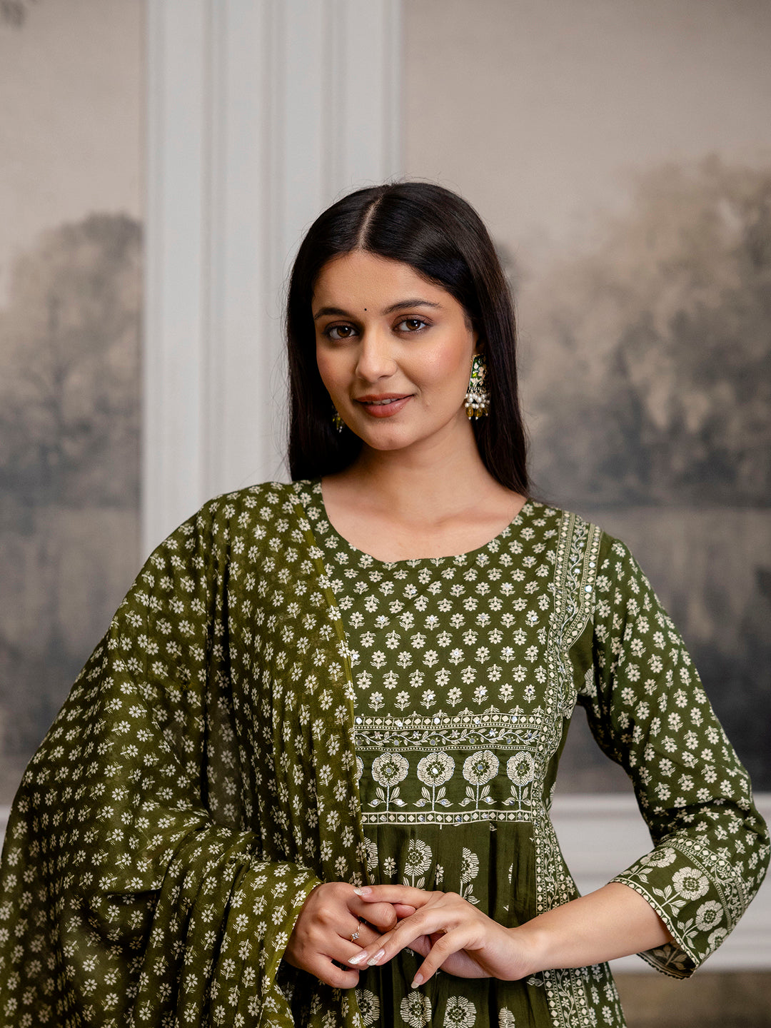 Womens Pure cotton pleated kurta pant dupatta set
