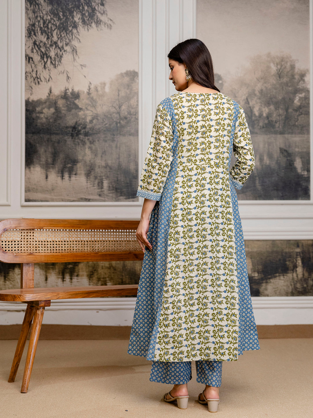 Womens pure cotton Hand work Kurta pant dupatta set