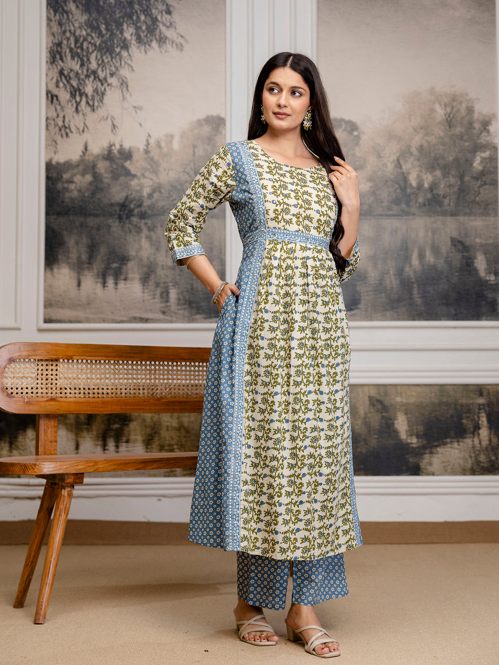 Womens pure cotton Hand work Kurta pant dupatta set