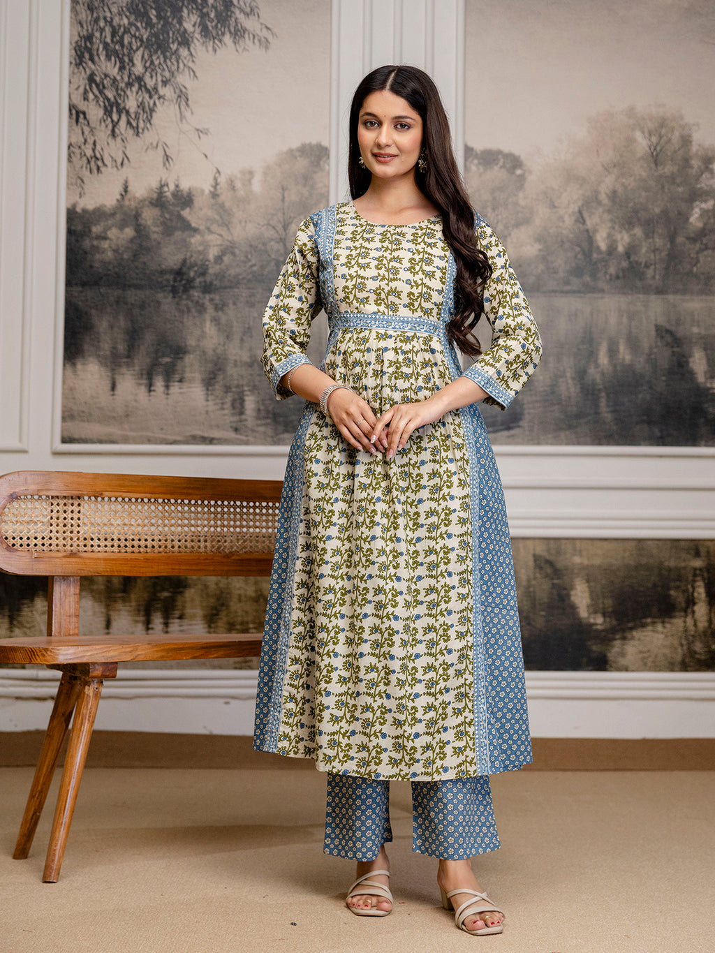 Womens pure cotton Hand work Kurta pant dupatta set