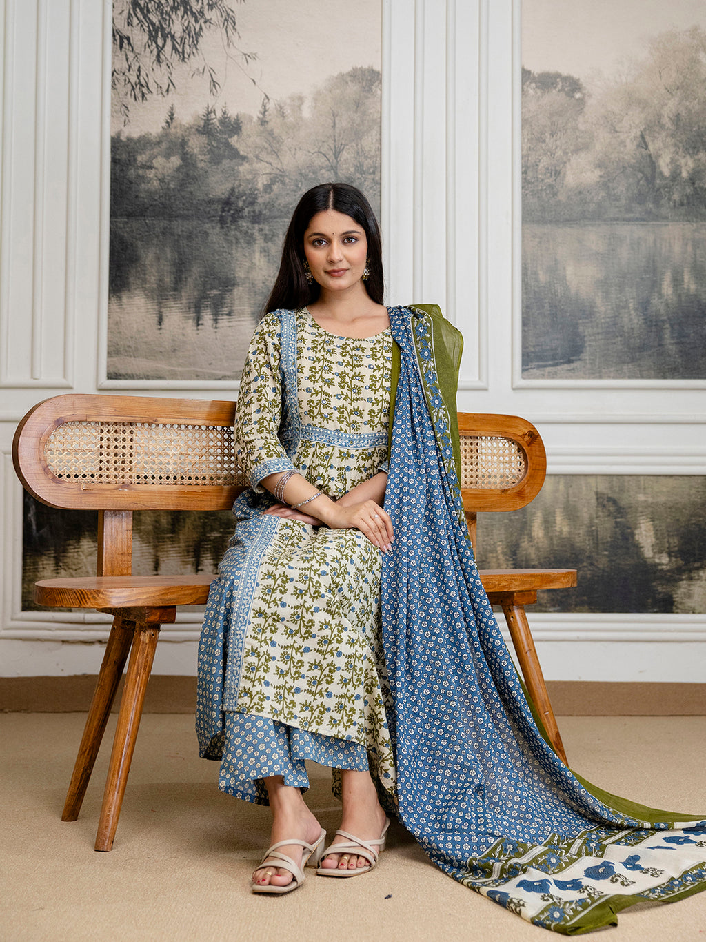 Womens pure cotton Hand work Kurta pant dupatta set