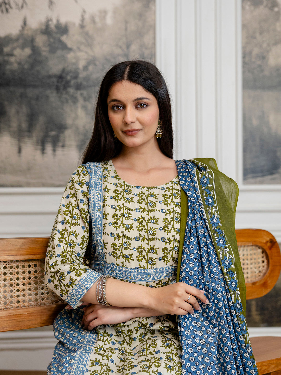 Womens pure cotton Hand work Kurta pant dupatta set