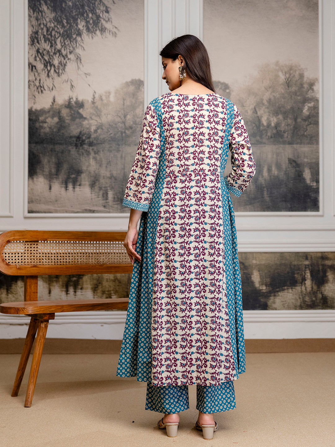 Womens Pure cotton Hand work Kurta Pant Dupatta Set