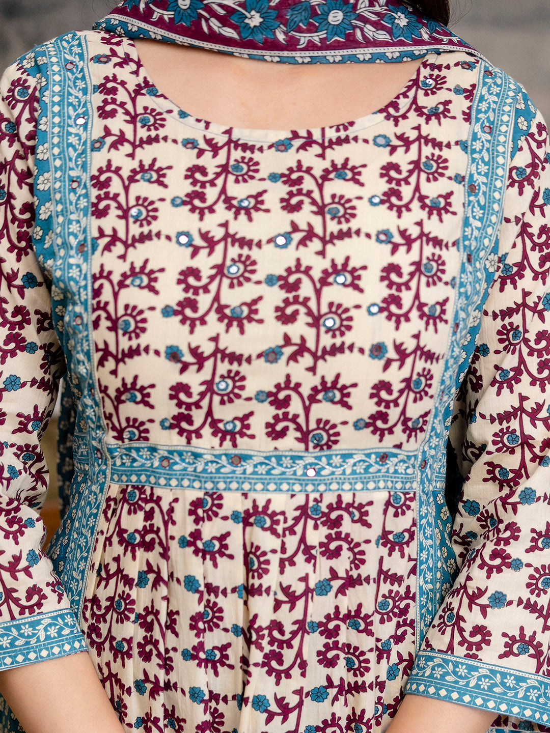 Womens Pure cotton Hand work Kurta Pant Dupatta Set