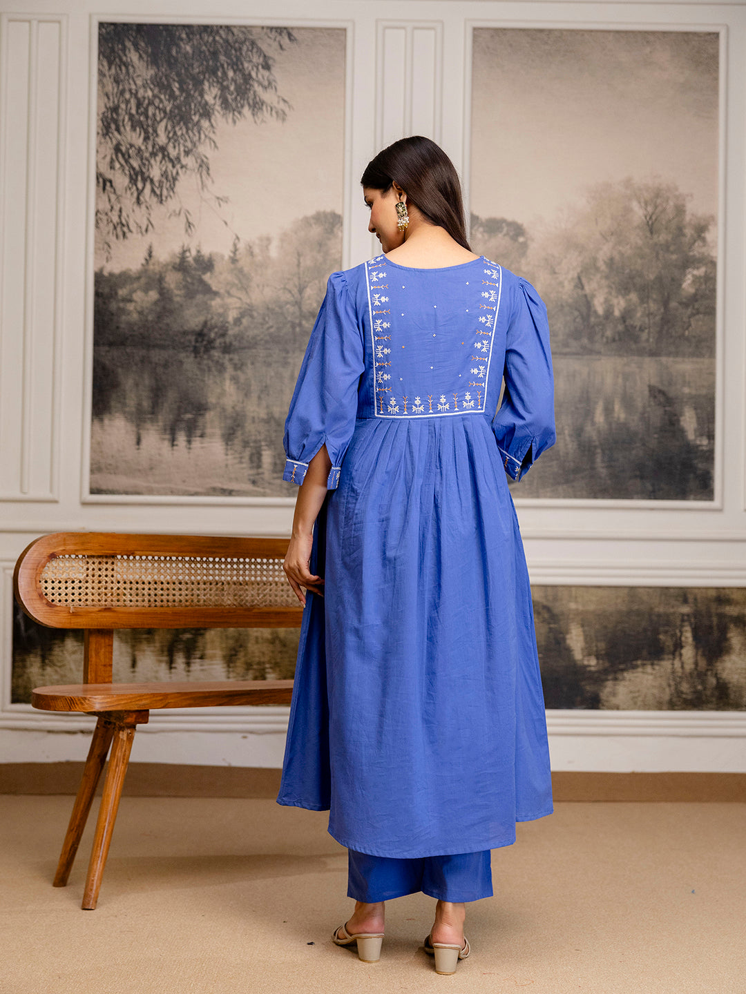 Erisha womens Pure cotton embroidered kurta pant dupatta set