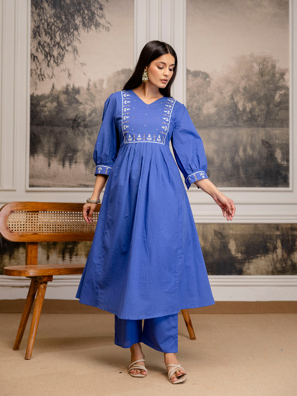 Erisha womens Pure cotton embroidered kurta pant dupatta set