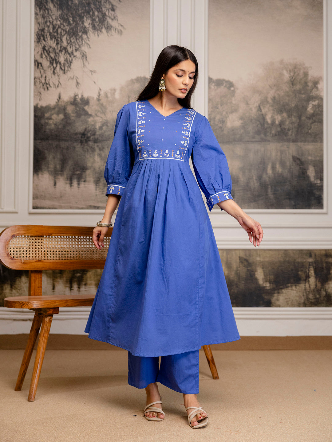 Erisha womens Pure cotton embroidered kurta pant dupatta set