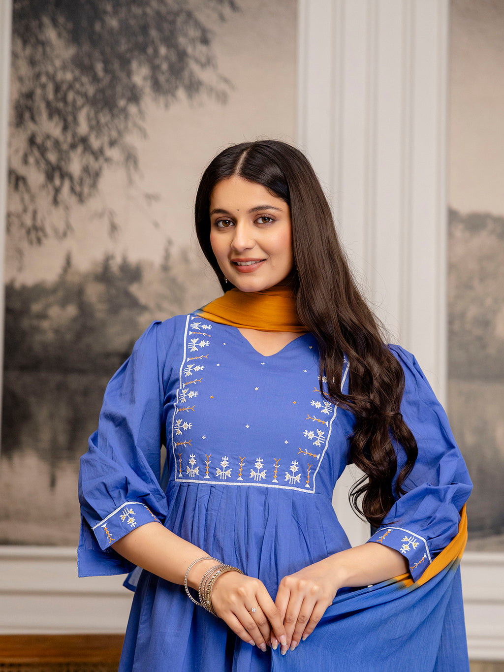 Erisha womens Pure cotton embroidered kurta pant dupatta set