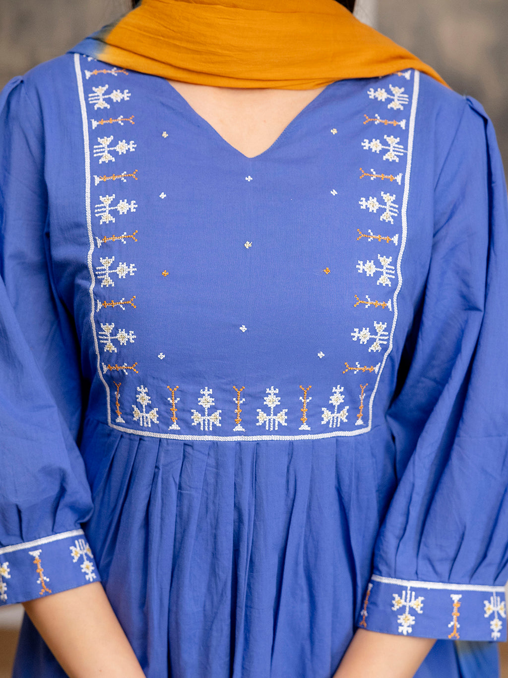 Erisha womens Pure cotton embroidered kurta pant dupatta set