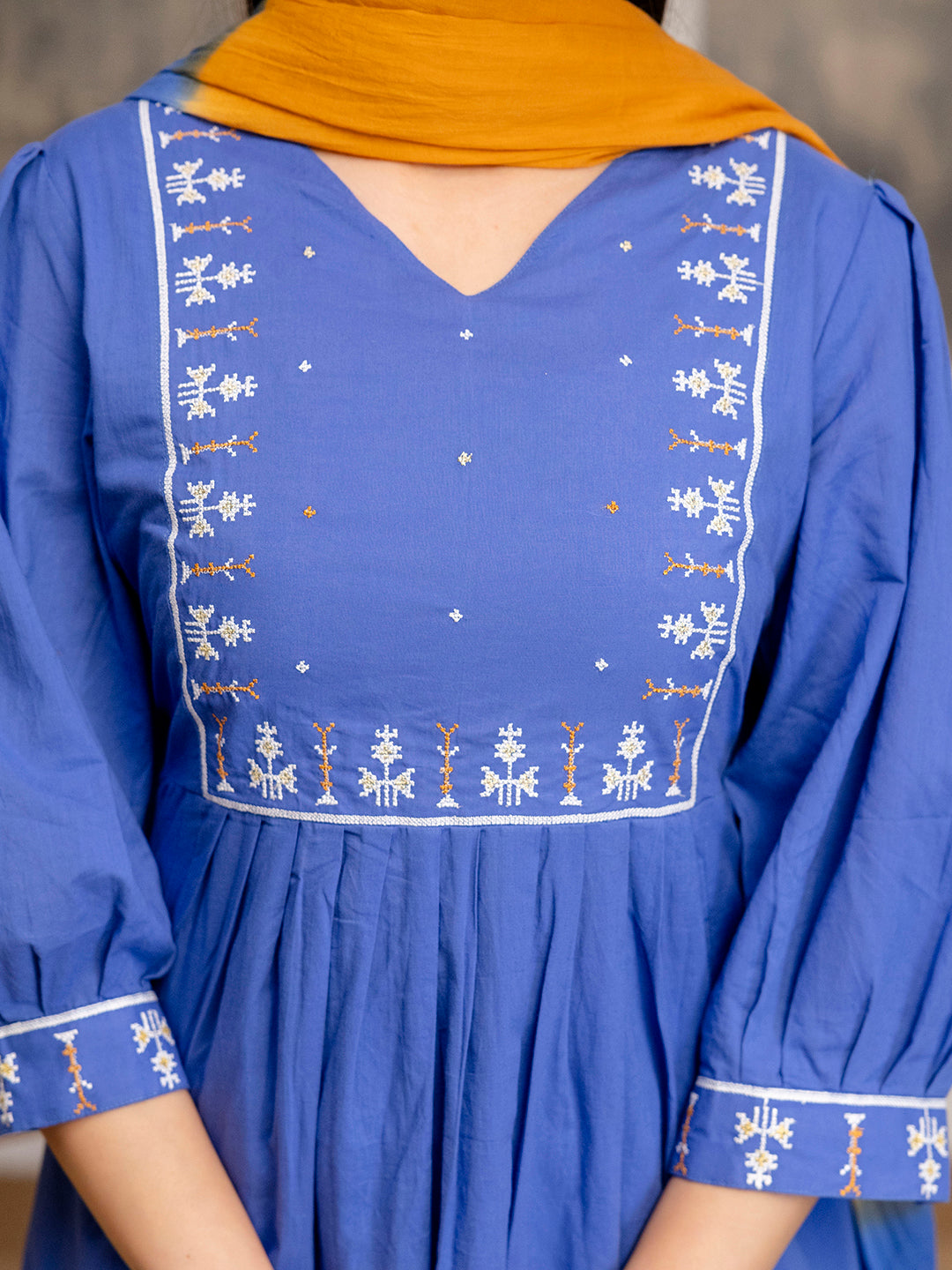 Erisha womens Pure cotton embroidered kurta pant dupatta set