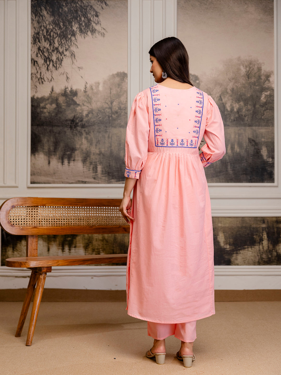 Erisha Womens pure cotton Embroidered Kurta pant dupatta set