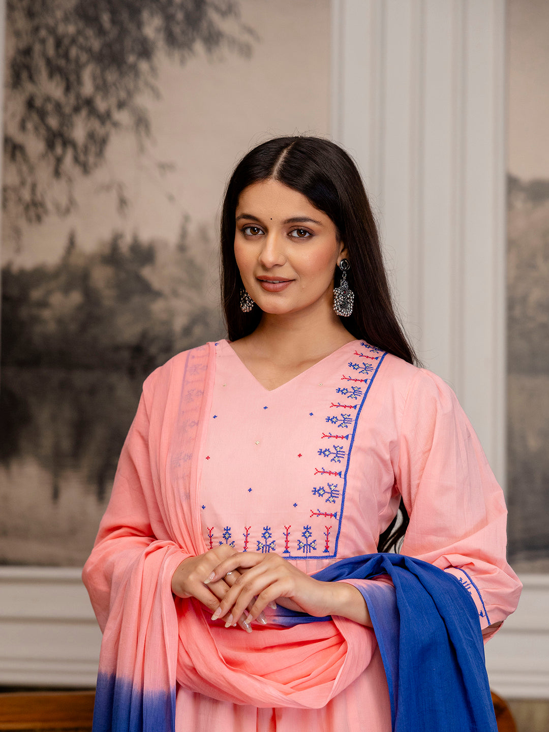 Erisha Womens pure cotton Embroidered Kurta pant dupatta set