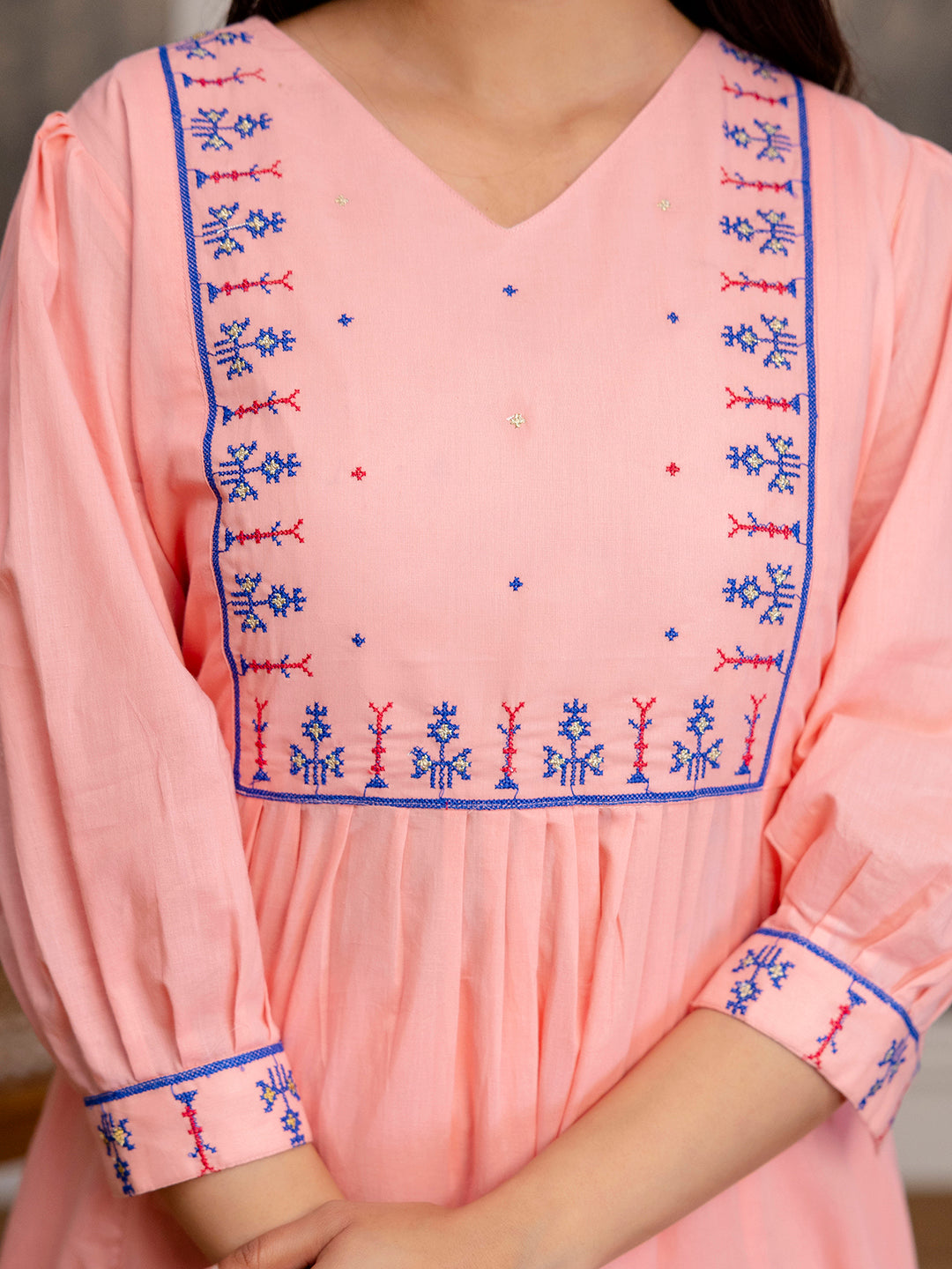 Erisha Womens pure cotton Embroidered Kurta pant dupatta set