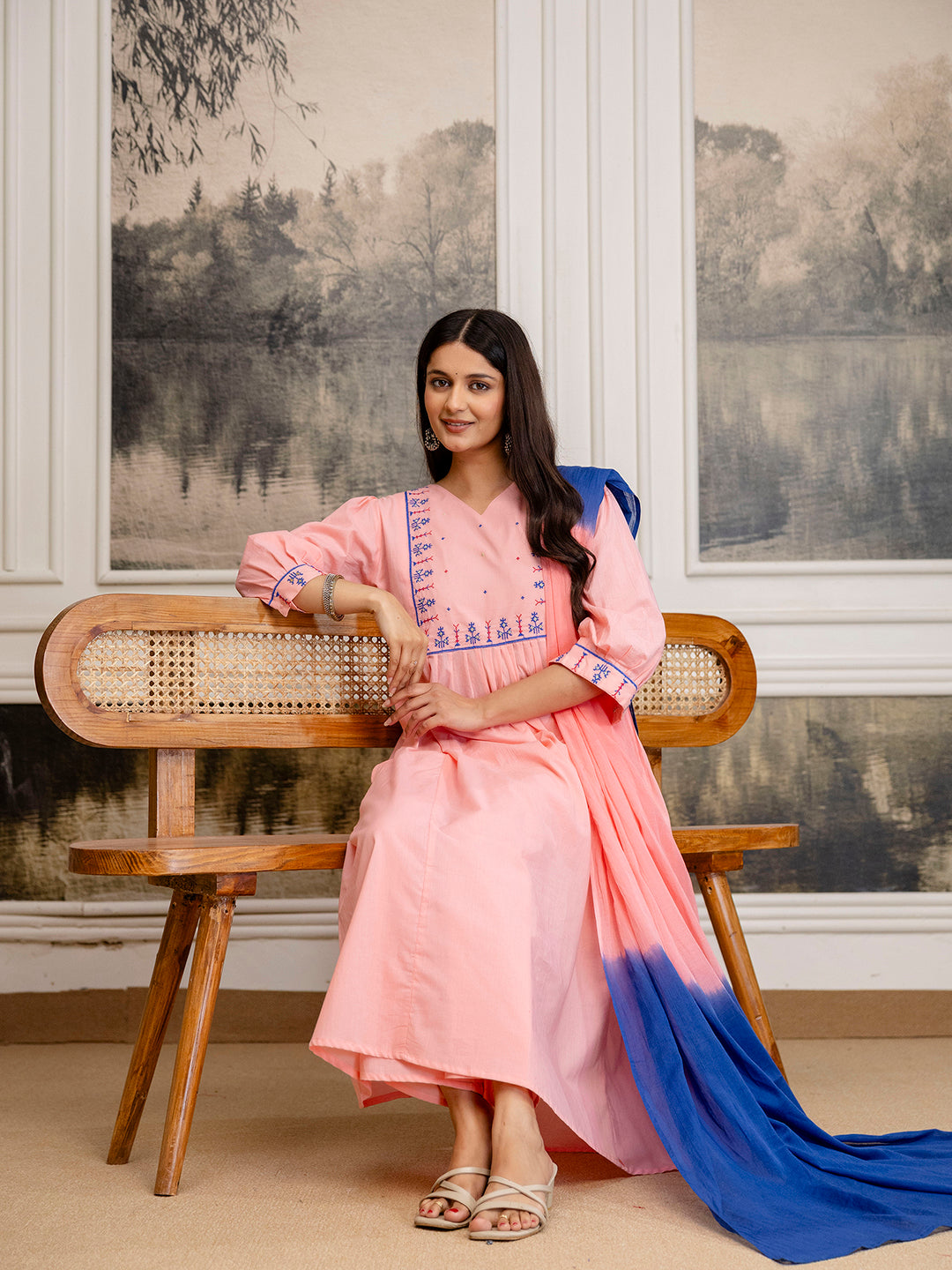 Erisha Womens pure cotton Embroidered Kurta pant dupatta set