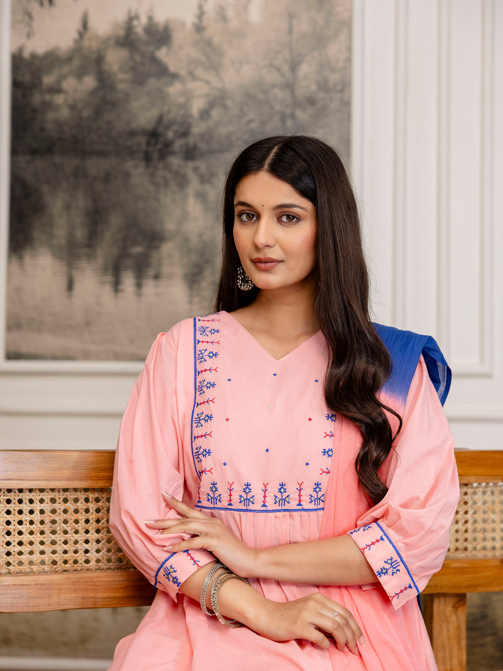 Erisha Womens pure cotton Embroidered Kurta pant dupatta set