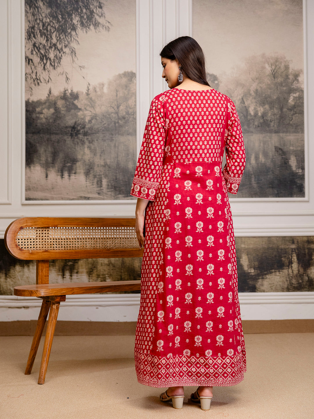 Womens Pure cotton Pleated kurta pant dupatta set