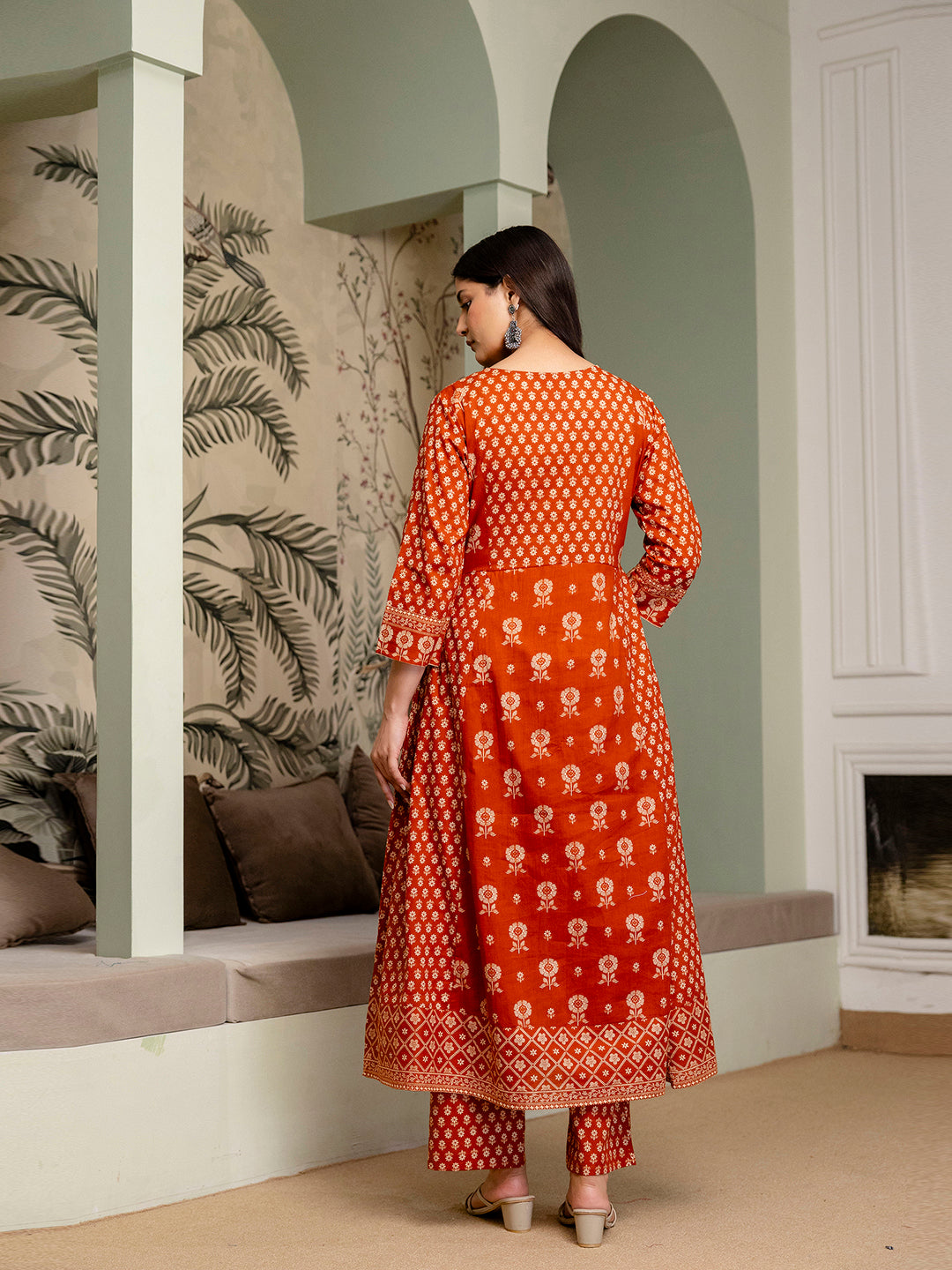 Womens Pure cotton Pleated kurta pant dupatta set