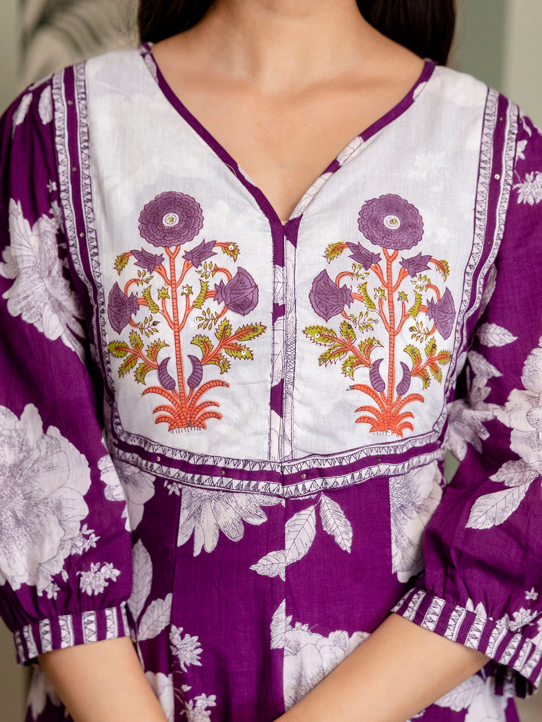 women's pure cotton Hand block Floral print Kurta pant Dupatta set