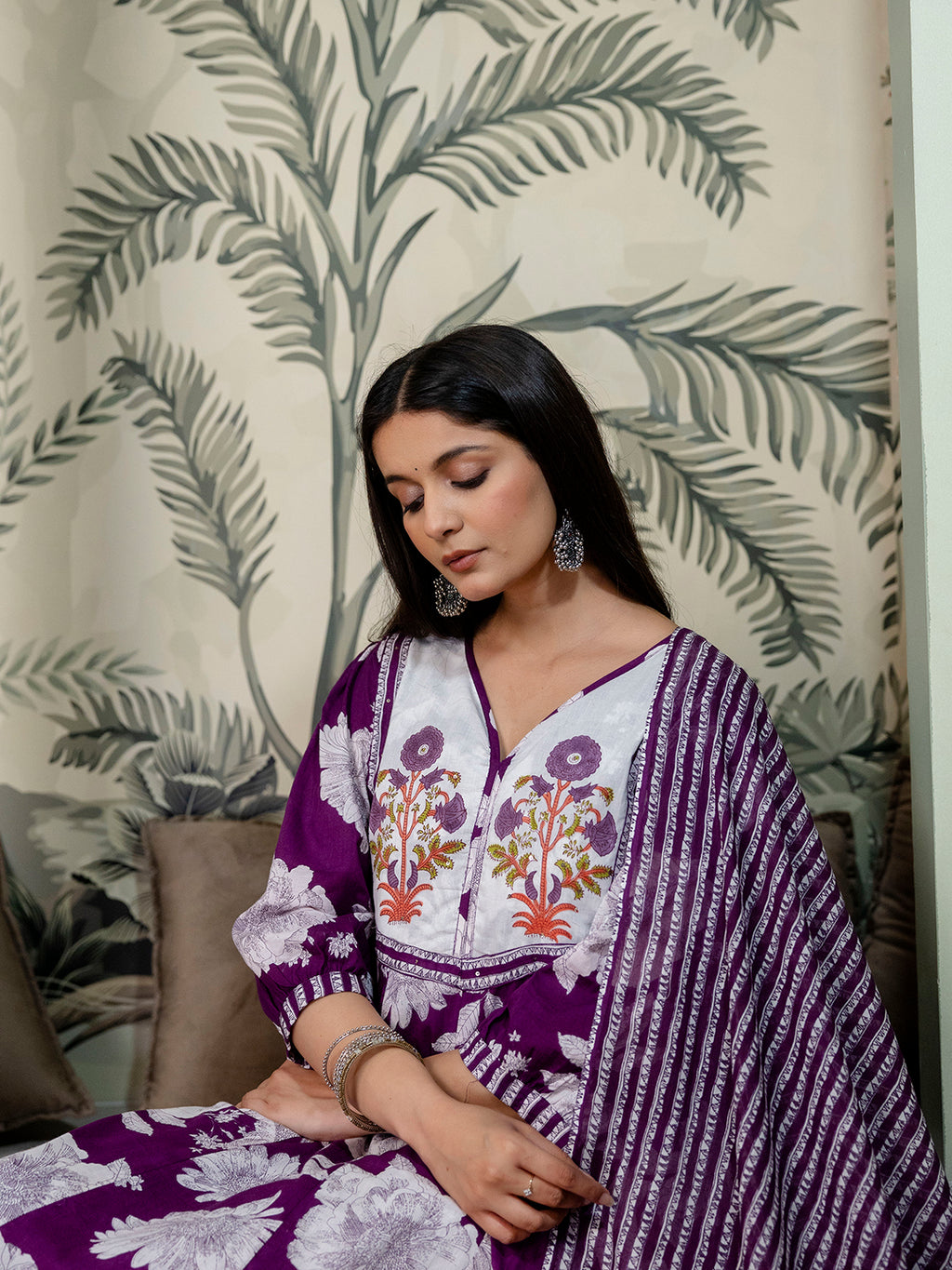 women's pure cotton Hand block Floral print Kurta pant Dupatta set