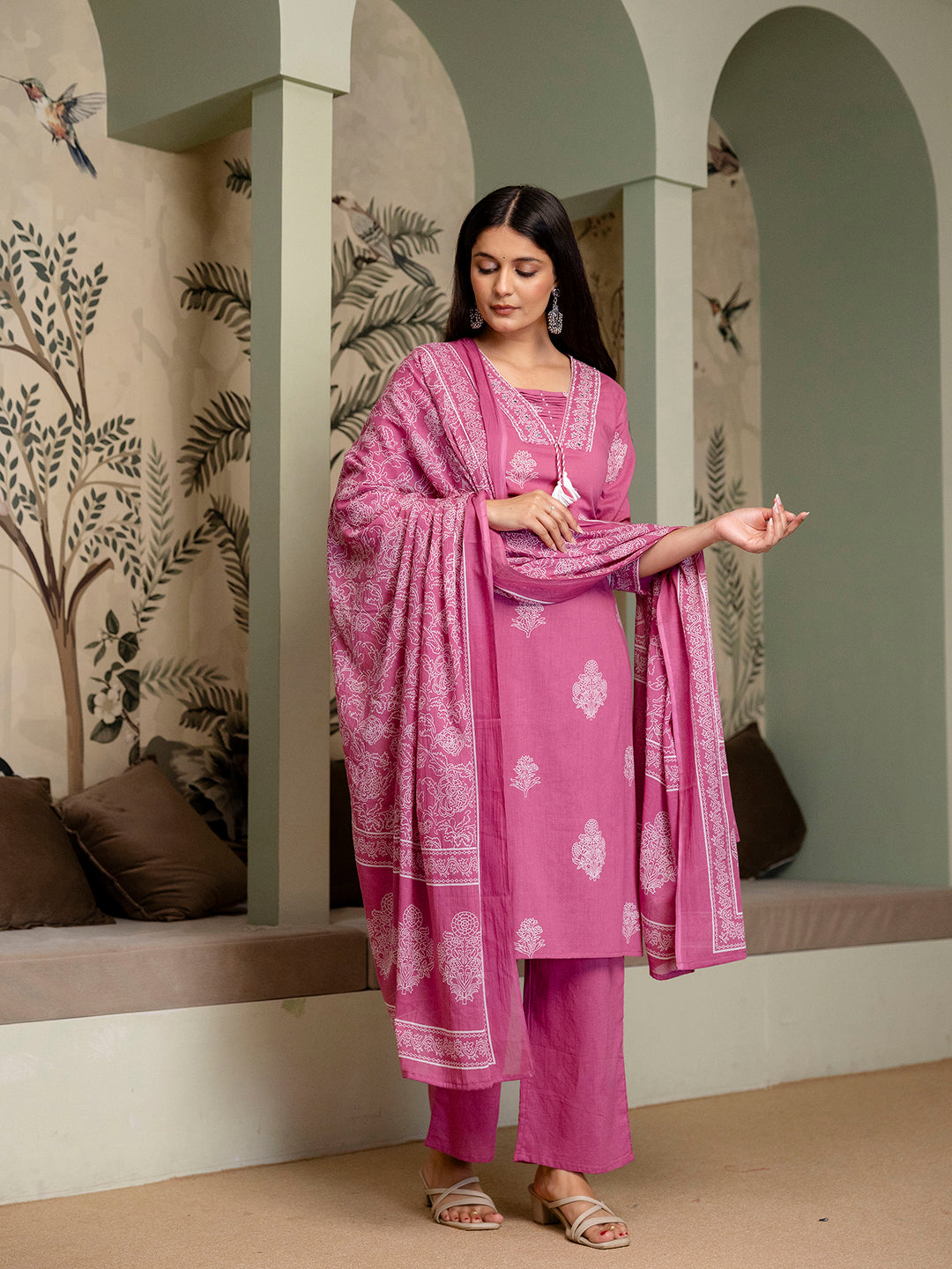 Womens pure cotton Kurta Pant Dupatta Set
