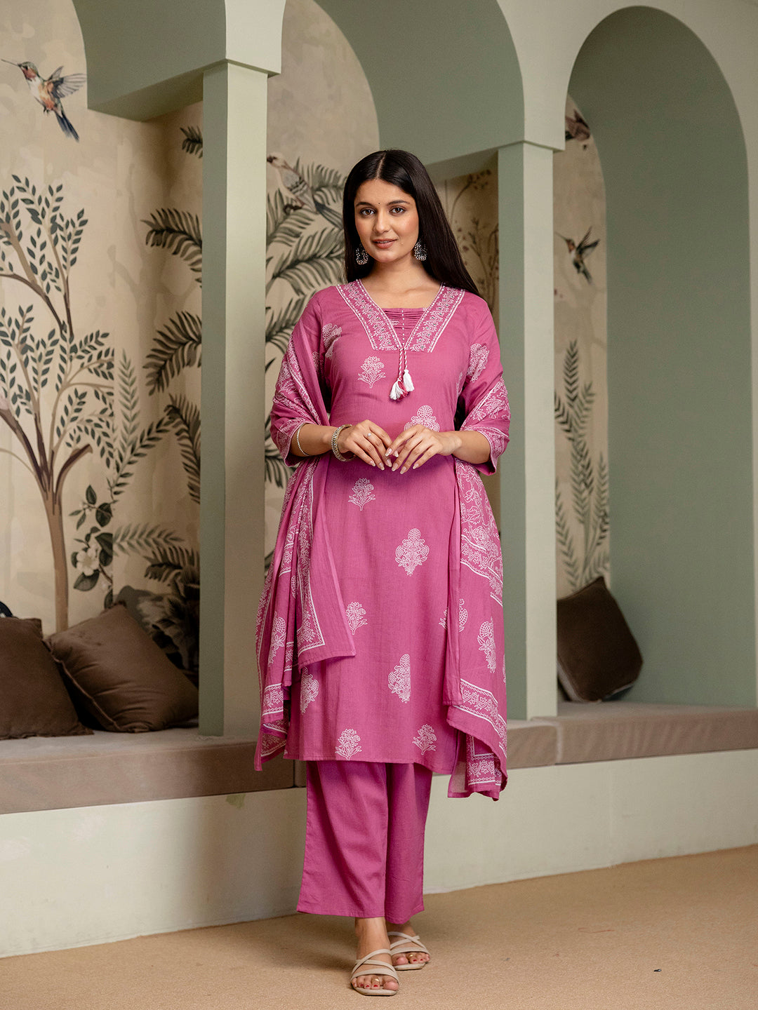 Womens pure cotton Kurta Pant Dupatta Set