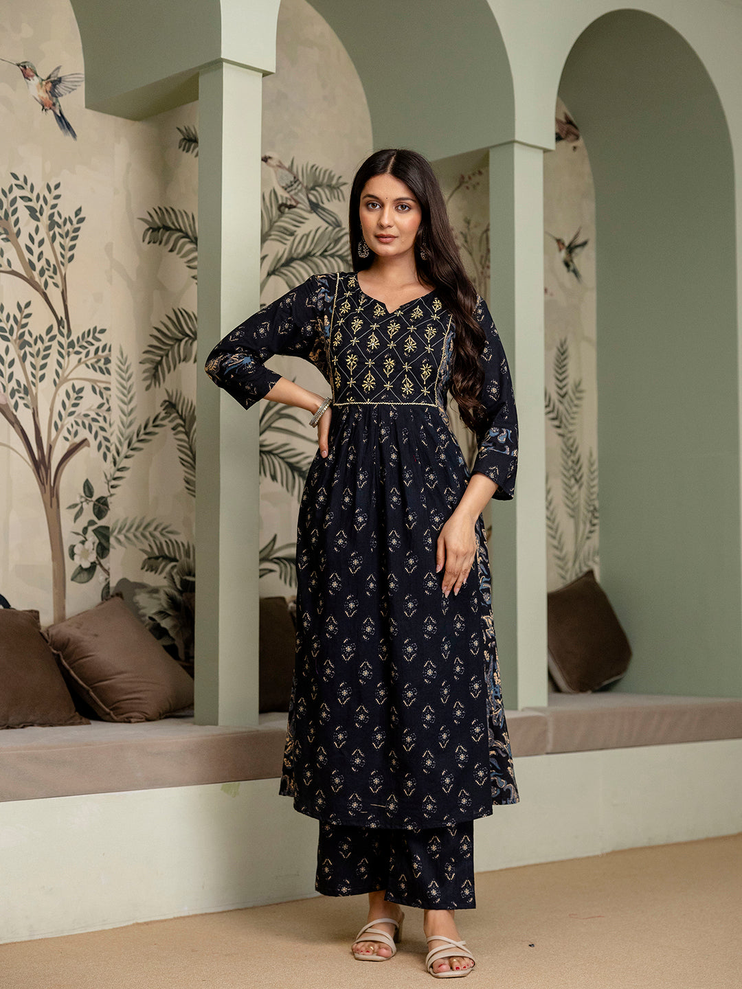 Women pure cotton Hand work Kurta pant Dupatta set