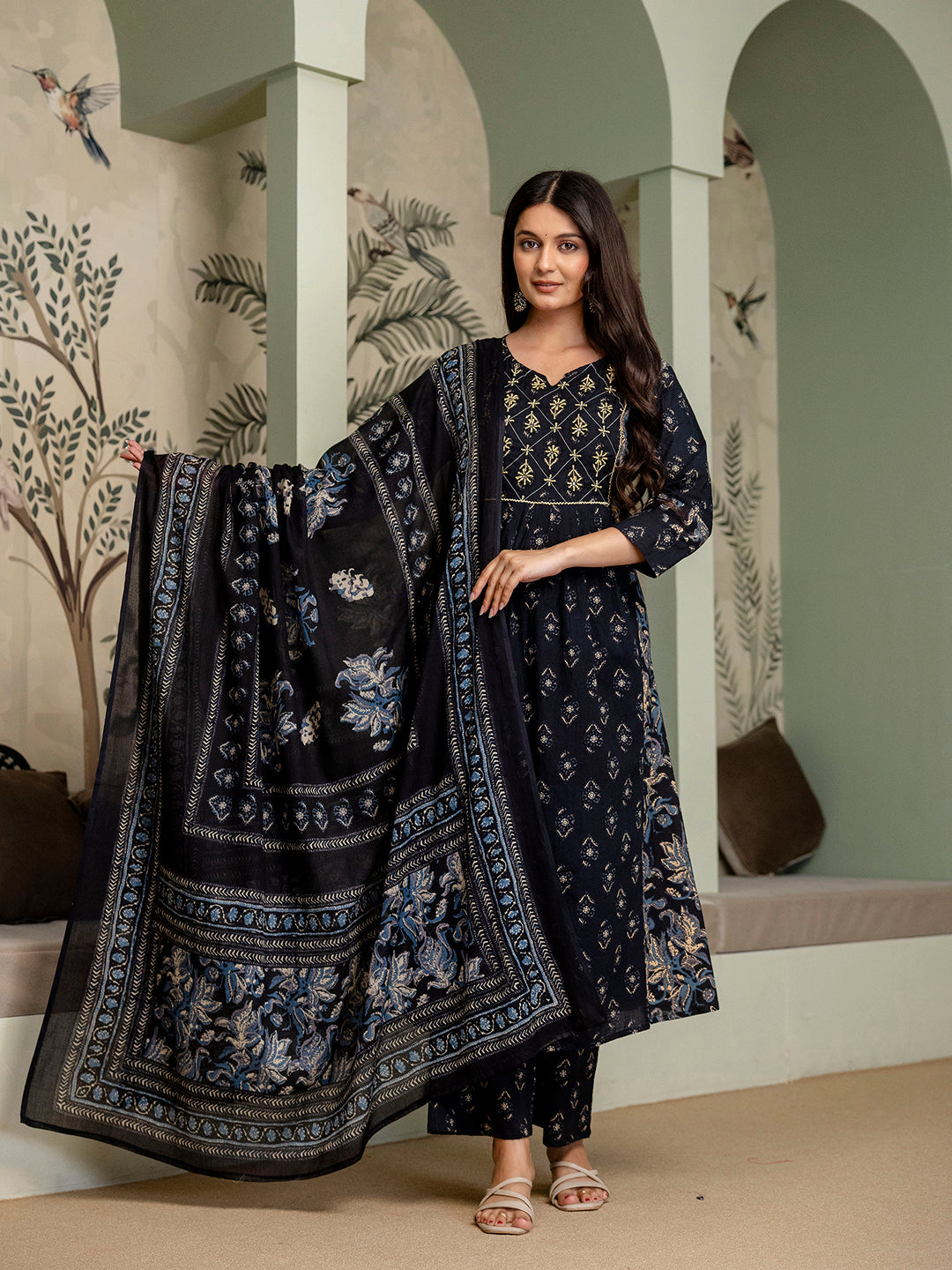 Women pure cotton Hand work Kurta pant Dupatta set