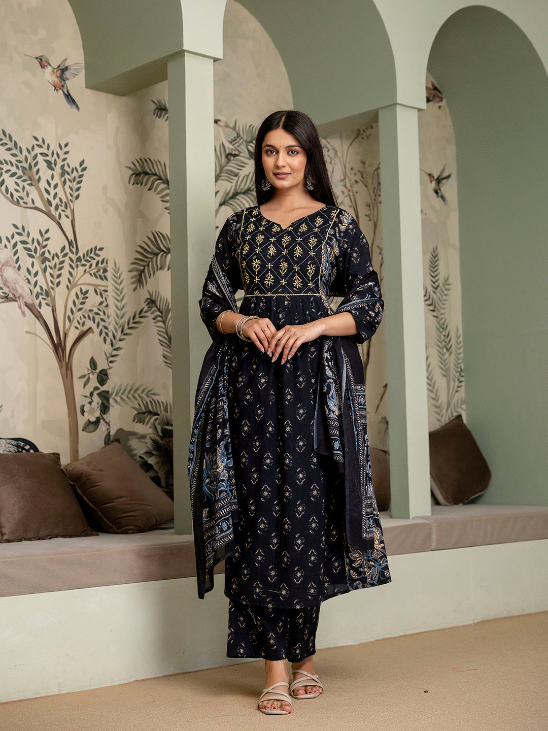 Women pure cotton Hand work Kurta pant Dupatta set