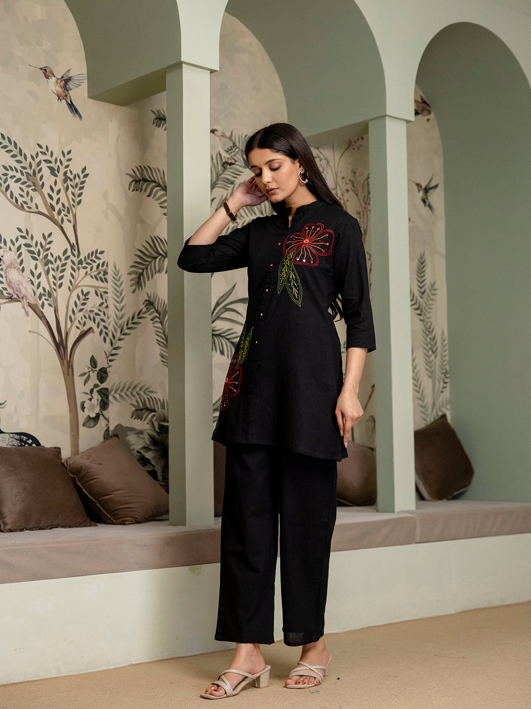 Womens Cotton flex embroidered Co-Ord set