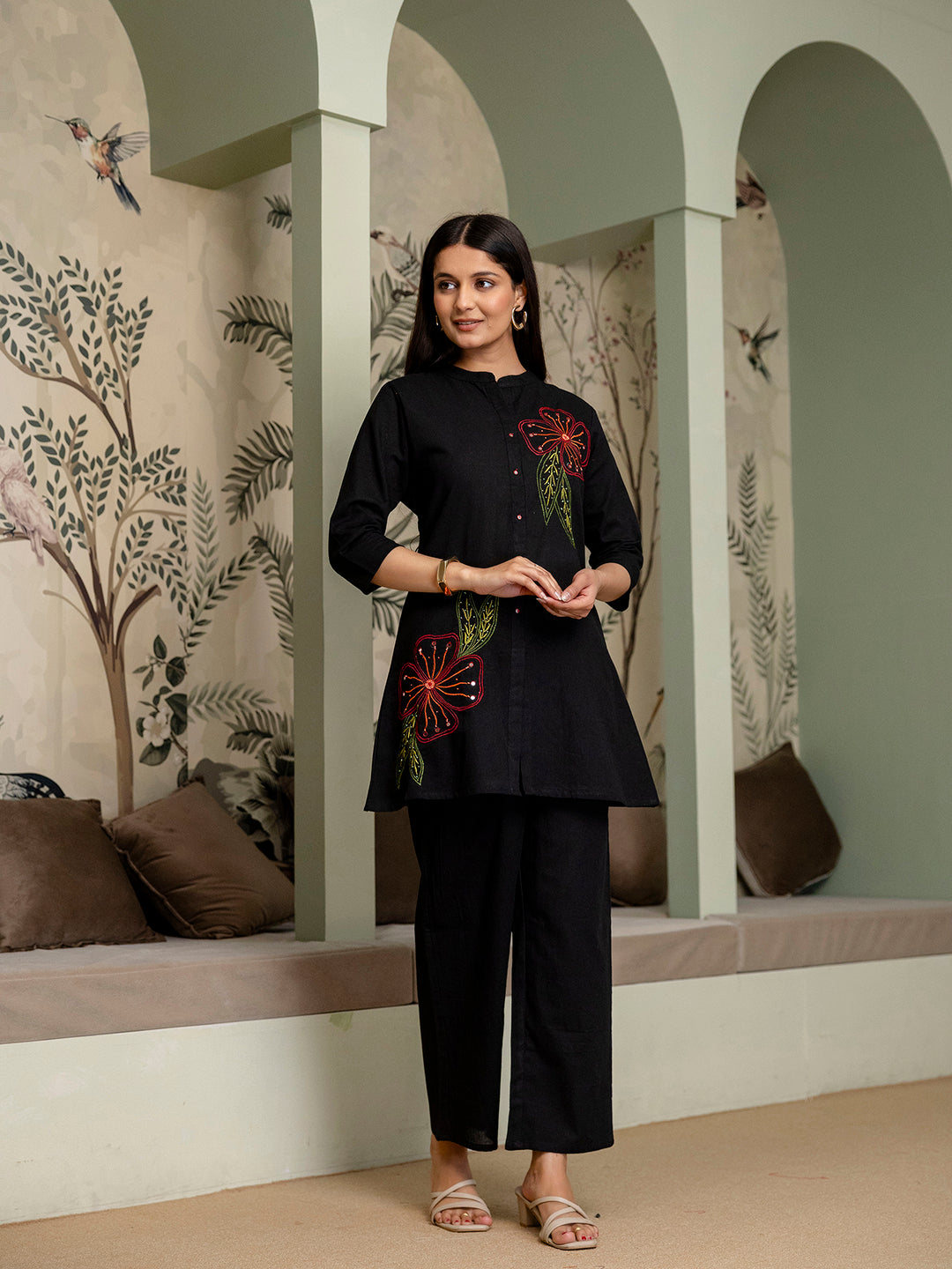 Womens Cotton flex embroidered Co-Ord set