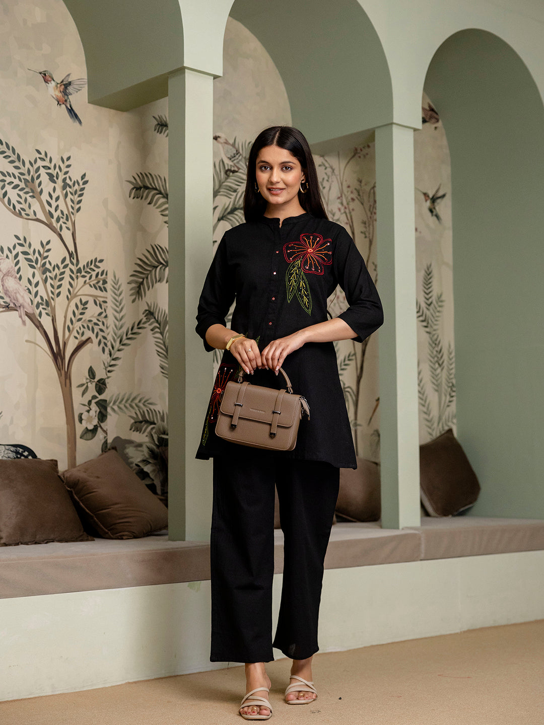 Womens Cotton flex embroidered Co-Ord set