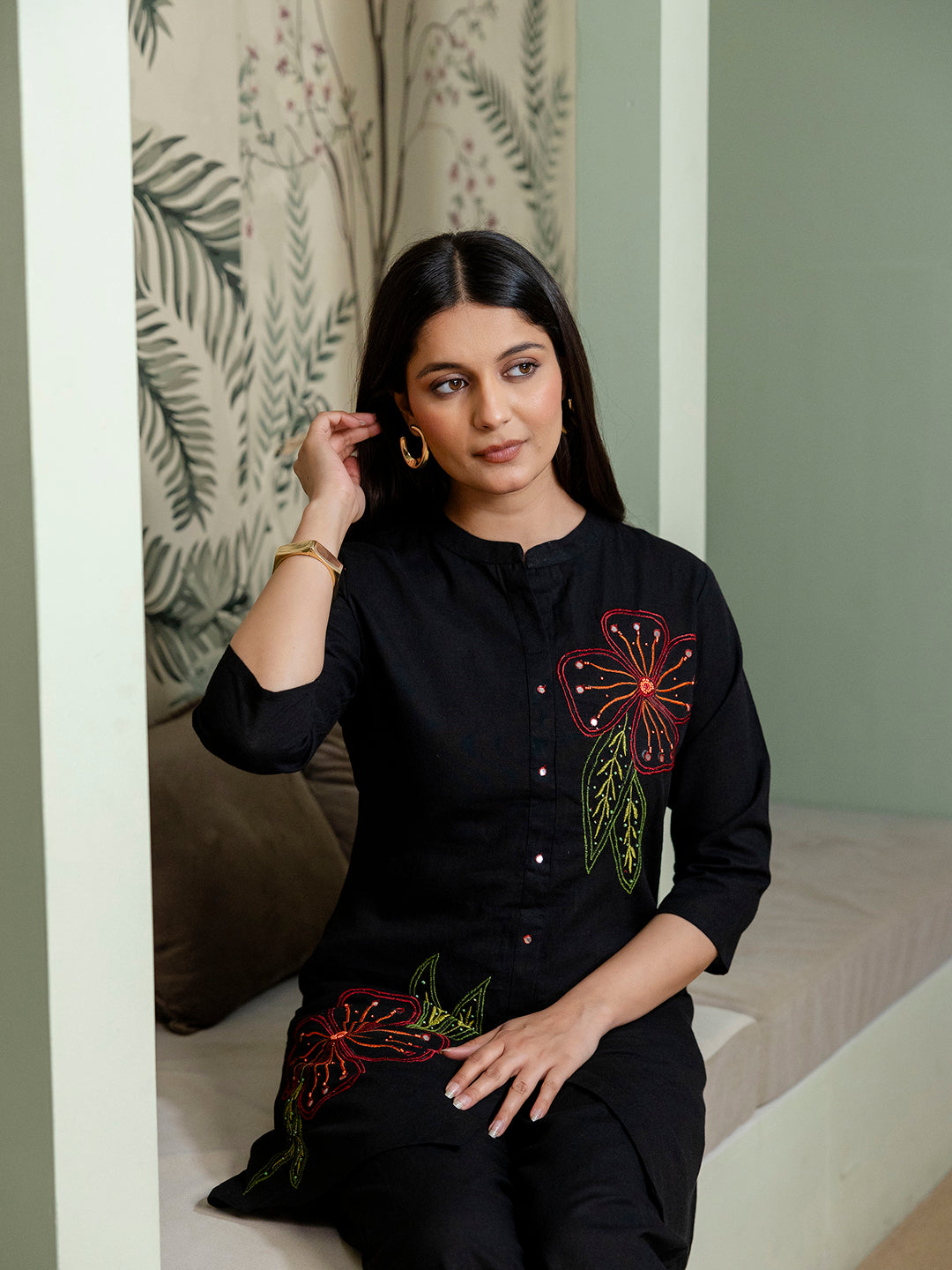 Womens Cotton flex embroidered Co-Ord set