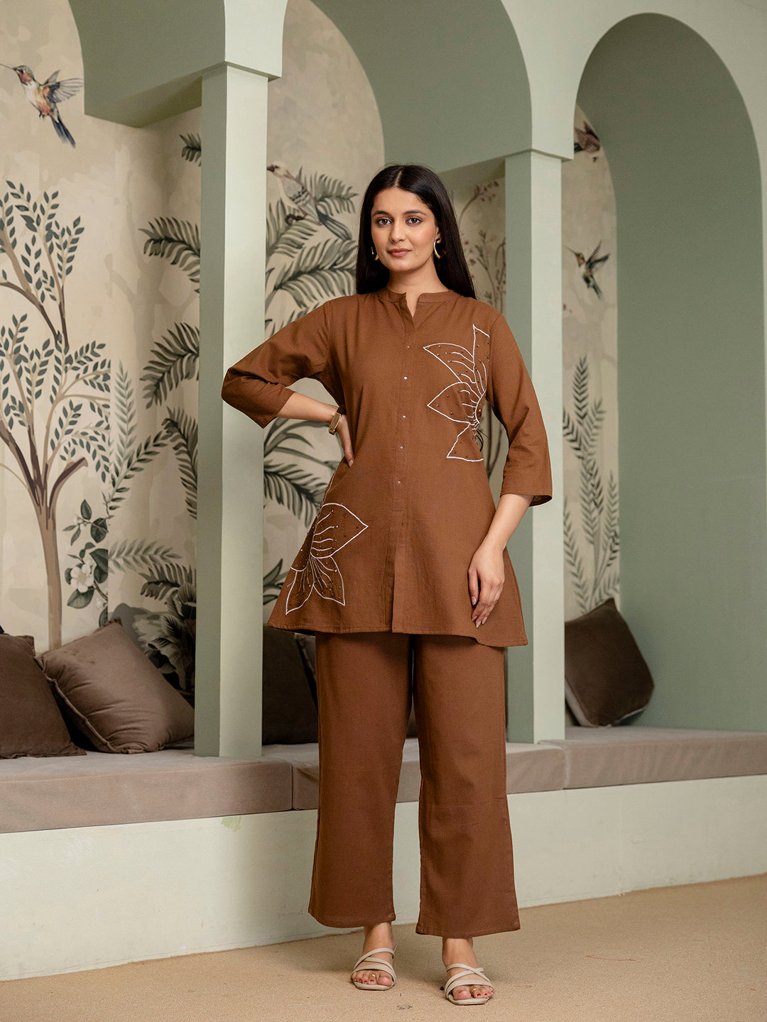 Womens Cotton flex embroidered Co-Ord set