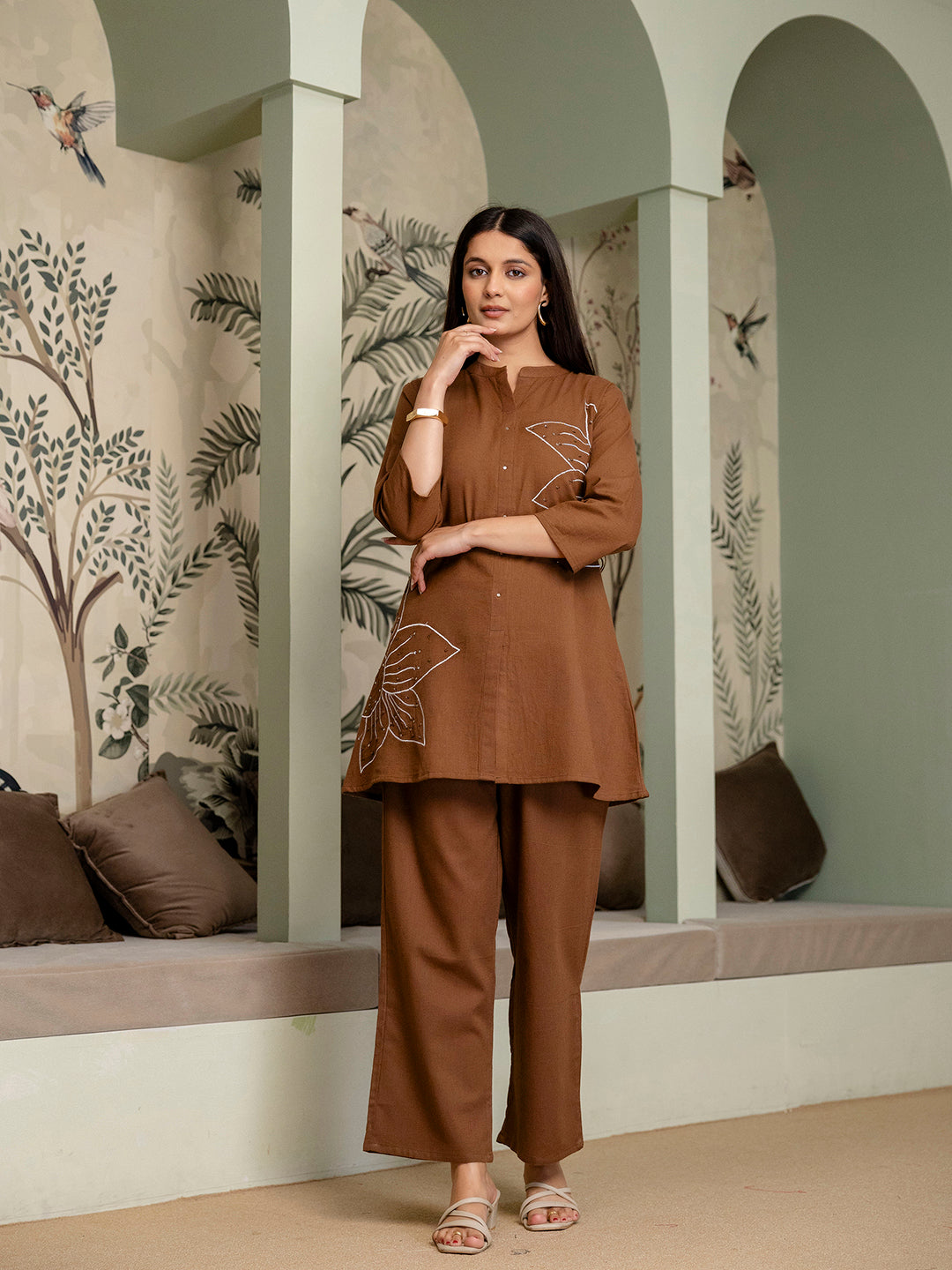 Womens Cotton flex embroidered Co-Ord set