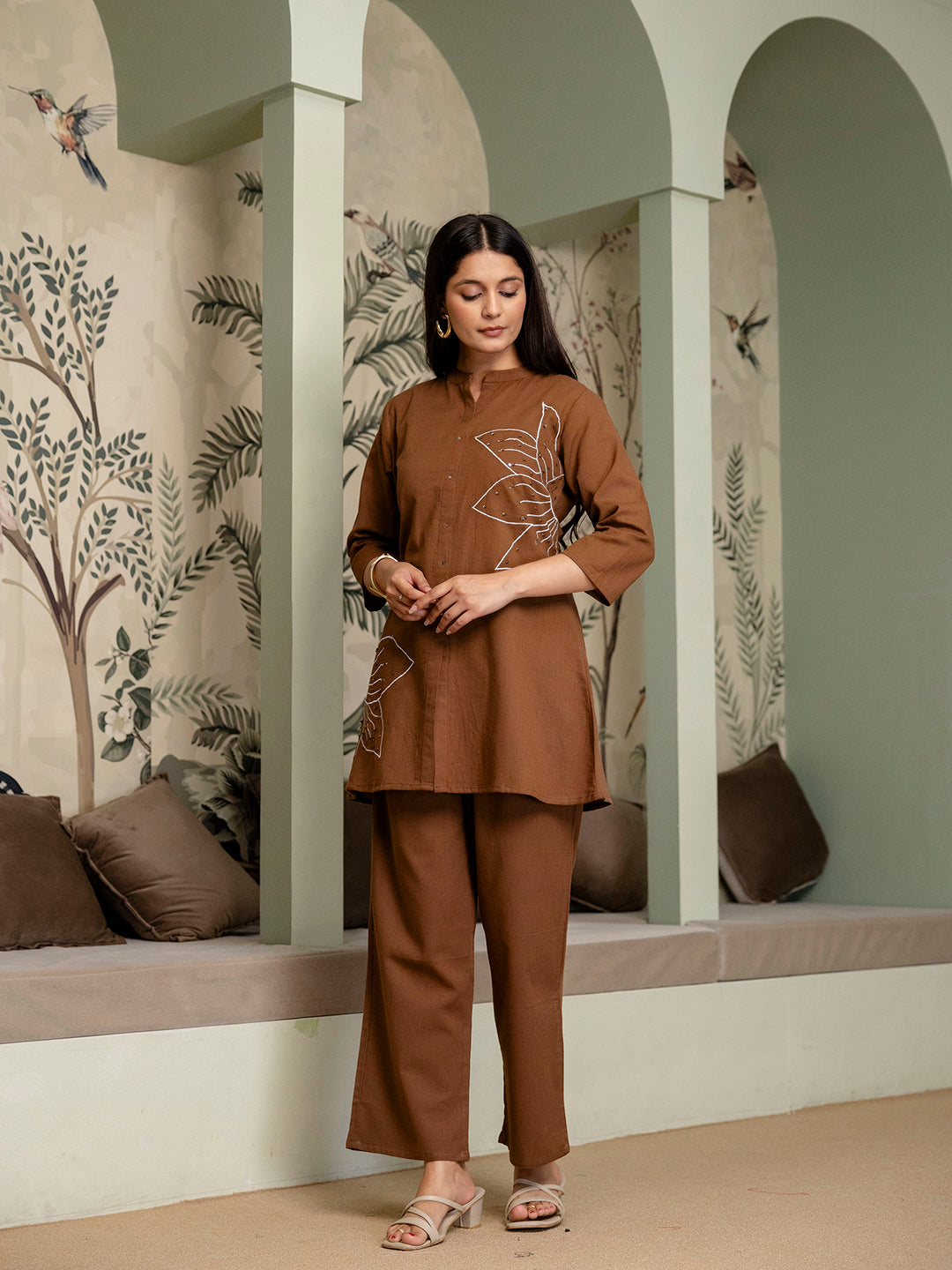 Womens Cotton flex embroidered Co-Ord set