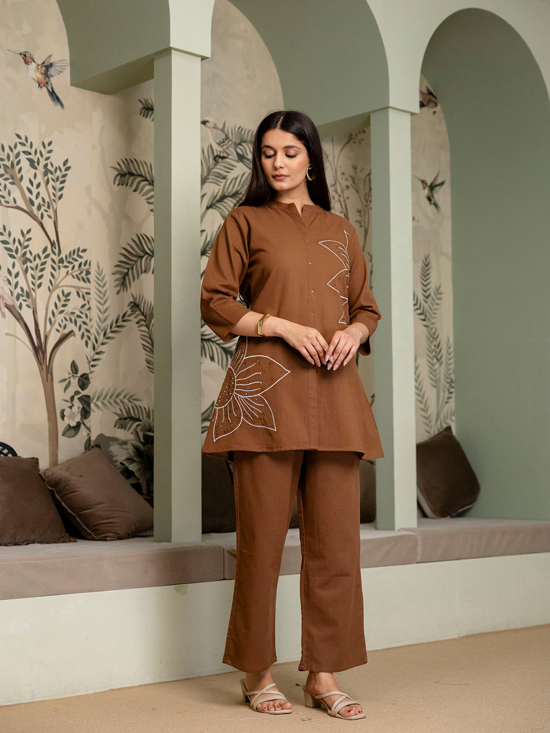 Womens Cotton flex embroidered Co-Ord set