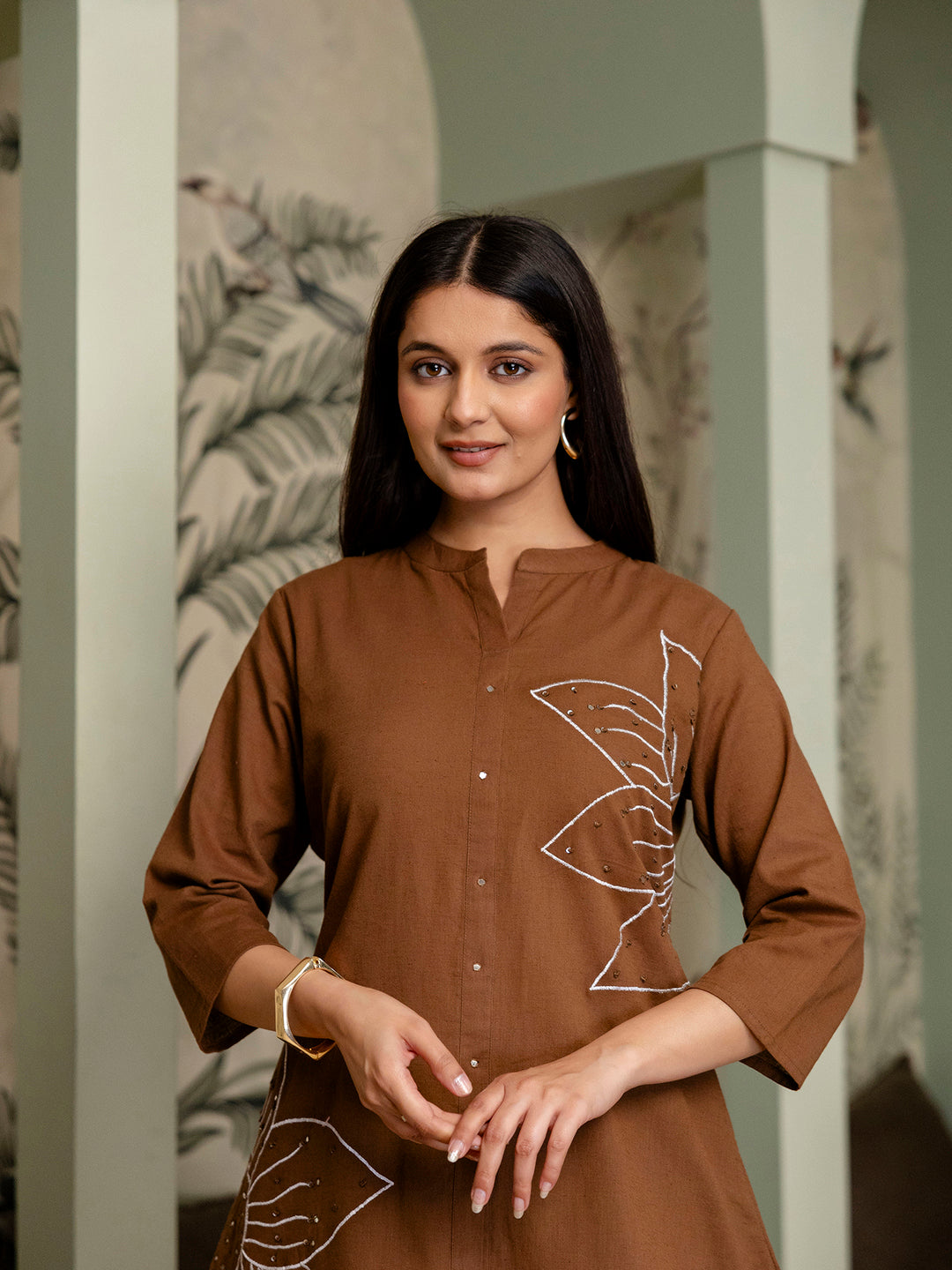 Womens Cotton flex embroidered Co-Ord set