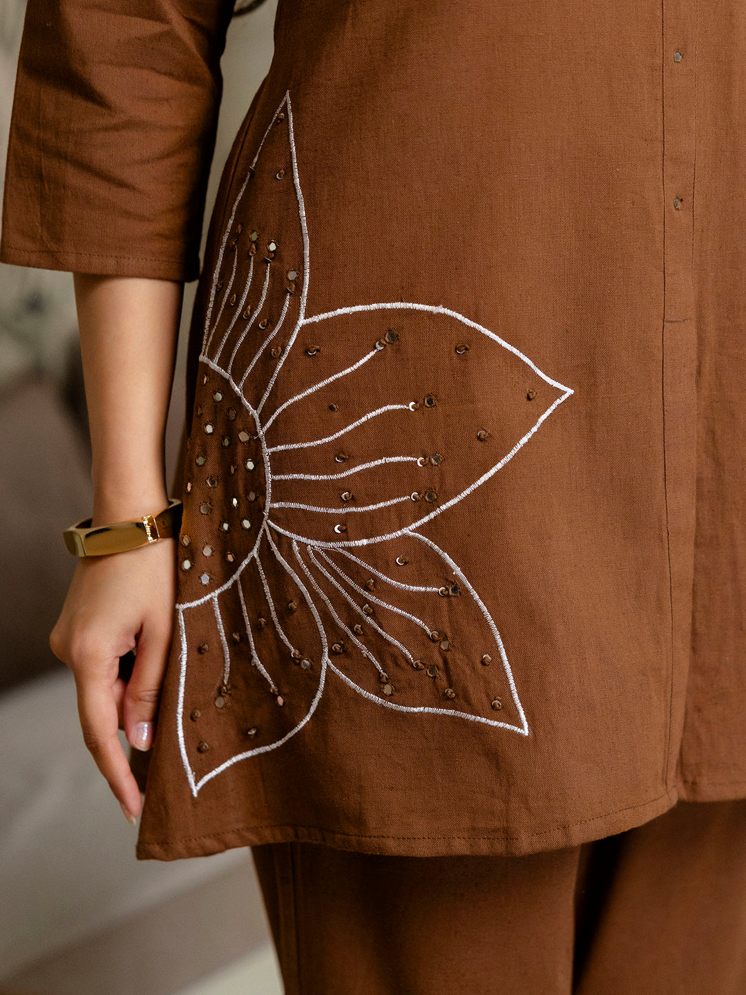Womens Cotton flex embroidered Co-Ord set