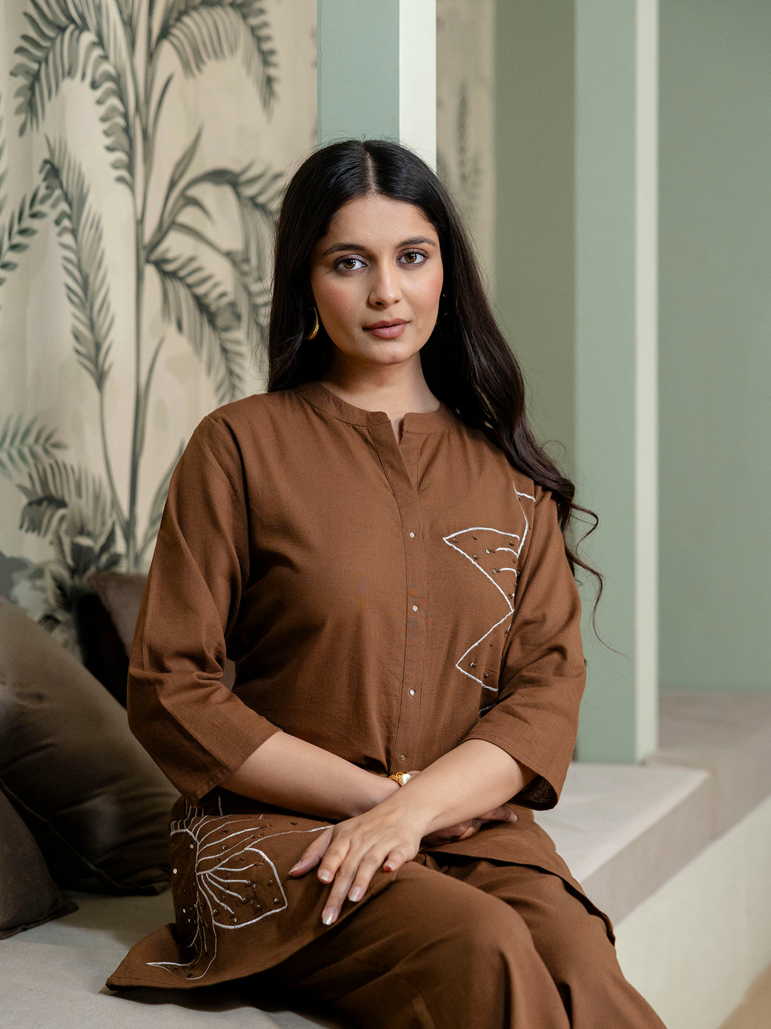 Womens Cotton flex embroidered Co-Ord set