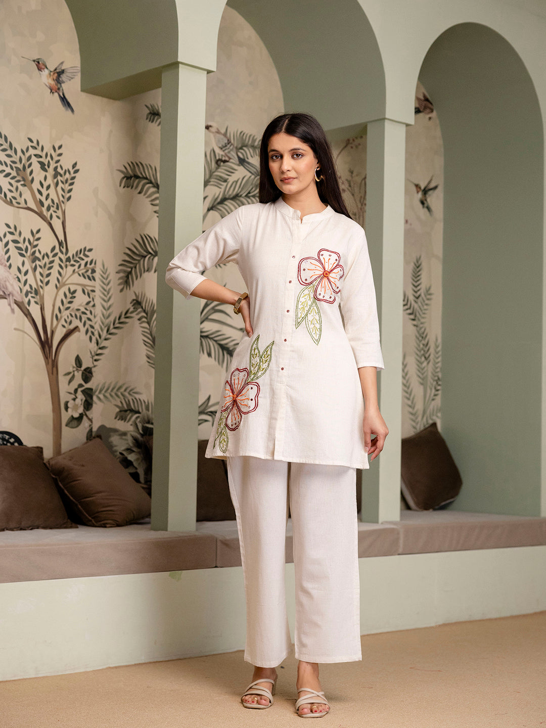 Womens Cotton Flex Embroidered Co-ord Set