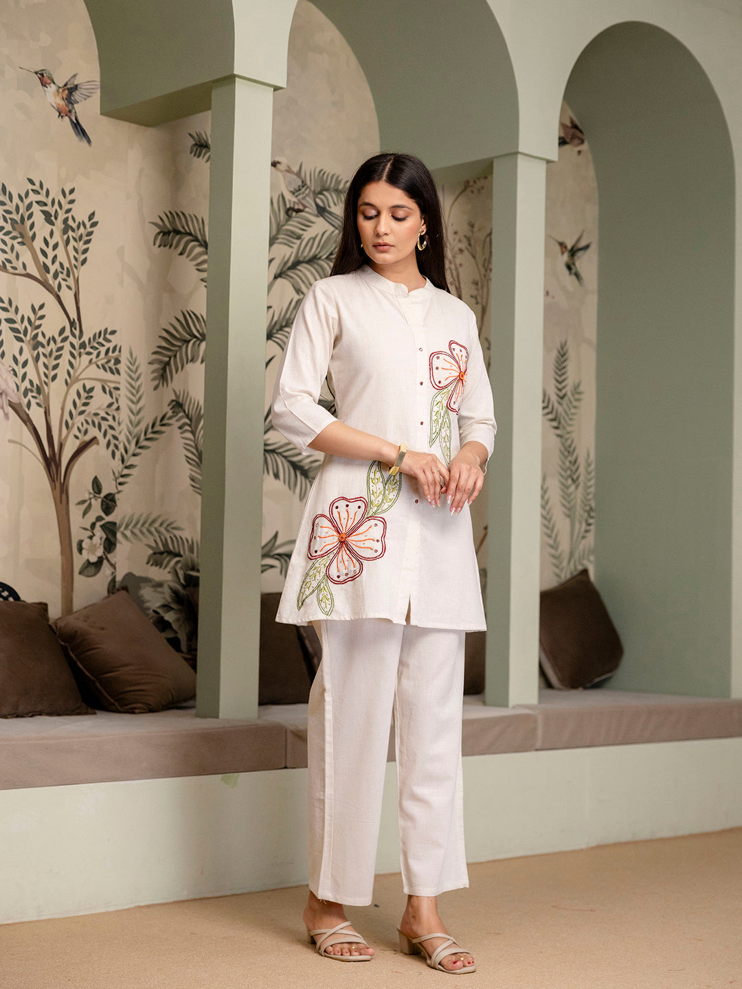 Womens Cotton Flex Embroidered Co-ord Set