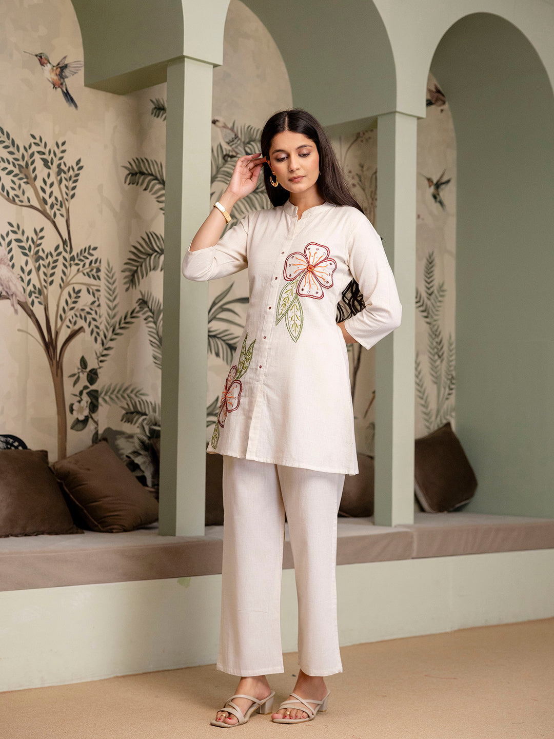 Womens Cotton Flex Embroidered Co-ord Set