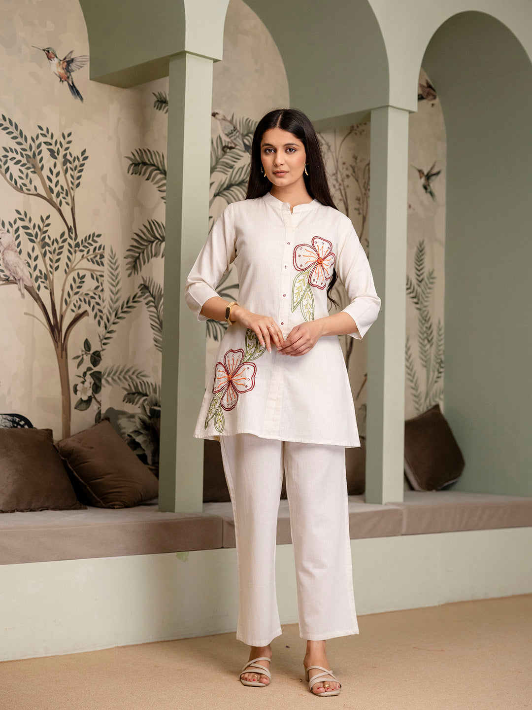 Womens Cotton Flex Embroidered Co-ord Set