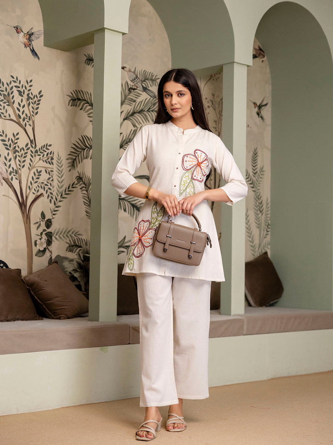 Womens Cotton Flex Embroidered Co-ord Set